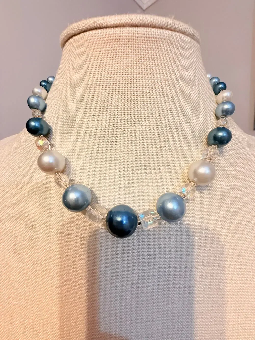 Vintage Japan Blue Faux Pearl  Necklace